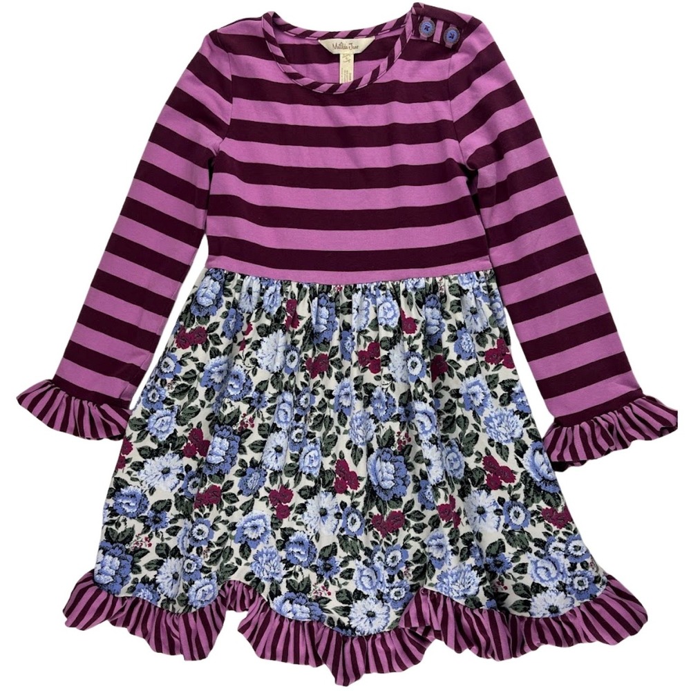 Matilda Jane Sz 6 Choose Your Own Path Dress Stripe Long Sleeve Floral Purple